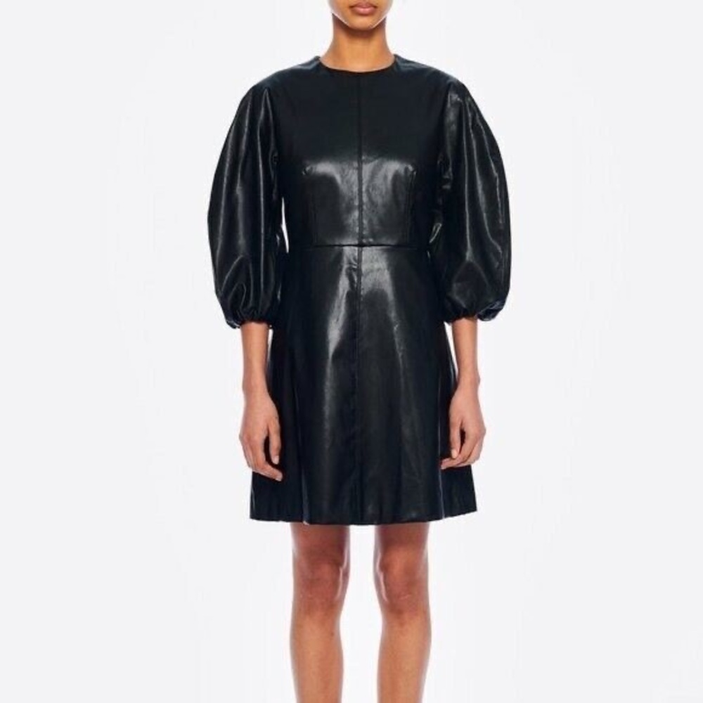 Black Tibi Structured Faux Leather Mini Dress